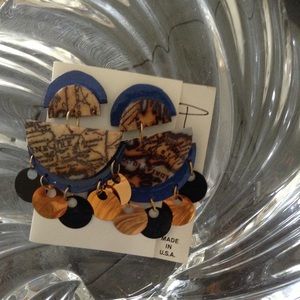 Old Map Fabric retro handmade earrings copper/Blk